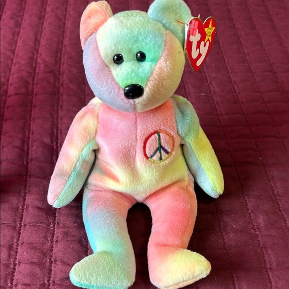 Ty Multicolor Peace Bear Plush! Peace! - Picture 3 of 5